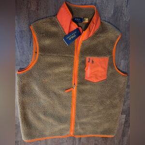 Polo Ralph Lauren BNWT Bonded Pile Fleece Vest Sherpa Brown and Orange